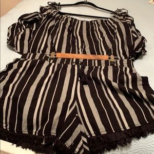 Black and white striped shorts set
